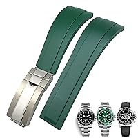20mm 21mm Rubber Watchband for Rolex Daytona Submariner GMT Yacht-Master OYSTERFLEX Silicone Strap Deployment Buckle Bracelets (Color : Green Glossy Clasp, Size : 20mm)