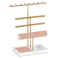 Jewelry Holder Organizer 4-Tier Gold Jewelry Stand with Necklace Organizer Earring Bracelet Holder Ring Box,Hanger for Display and Storage, Room Decor,Gift for Women