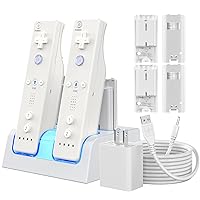 4 Ports Controller Charger for Wii/Wii U Remotes, Controller Charger Dock Station for WII Controller with 4 Pack 2800mAh Rechargeable Battery and 4.9FT USB Cable and Adapter, Remote Not Included