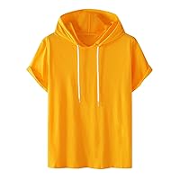 Men Summer Casual Fashion Athletic Drawstring Sweatshirt Lightweight Short Sleeve T-Shirt Pullover Top Muscle Hoodies
