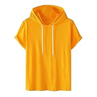 Mens Tee Shirts Casual Stylish Short Sleeve Hooded Shirts Loose Fit Solid Drawstring Shirt Summer Work Beach Pullover