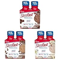 SlimFast Original - Weight Loss Meal Replacement Shakes - 10g Protein & 5g Fiber - Creamy Milk Chocolate - Cappuccino Delight - French Vanilla - 12 Count Variety Bundle - Pantry Friendly