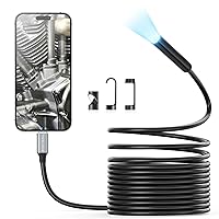 Borescope Camera with Light, Teslong USB C Snake Endoscope Inspection Camera with 8 LEDs, Flexible Waterproof Drain Camera Fiber Optic Scope Cam Compatible with iPhone 15, Android Phone (10FT)