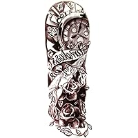HTDZDX Clocks and Rose Waterproof Temporary Tattoos Stickers Full Arm and Shoulder Fake Tattoo for Man Body Art Tatoo Sleeves