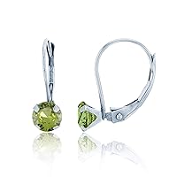 Solid 925 Sterling Silver 6mm Round Natural Peridot Birthstone Leverback Earrings For Women