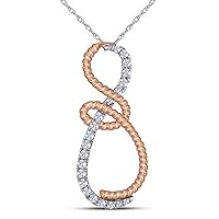 Infinity Diamond 10K White Gold & Rose Gold Diamond Rope Design Infinity Necklace Pendant 1/4 Ctw.