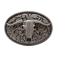 Men Women Silver Metal Belt Buckle Western Fashion Bull Long Horn Texas Cow Filigree z072