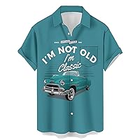 QIVICIMA Men's Vintage Hawaiian Shirts 1950s Retro Button Down Shirts Classic Car Highway Print Tops