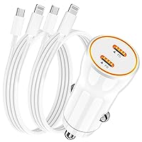 [Apple MFi Certified] iPhone Charger Fast Car Charging, MIRAREED 72W Dual USB-C Power PD Rapid Car Charger Adapter + 2Pack Type-C to Lightning Cable Quick Charge for iPhone 14/13/12/11/XS/XR/X/SE/iPad