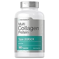 Horbaach Multi Collagen Protein 2000 mg | 180 Capsules | Type I, II, III, V, X | Collagen Peptide Pills | Keto & Paleo Friendly, Gluten Free Supplement