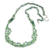 Avalaya Long Multistrand Glass and Semiprecious Stone Necklace in Jade Green/ 90cm L