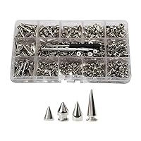 180 Set 0.35-0.94in Cone Punk Spikes Screwback Studs with Installation Tools for DIY Handicraft Leathercraft Clothing, Silver