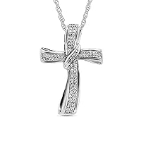NATALIA DRAKE Curved Round Baguette 1 Cttw Cross Diamond Necklace for Women in Rhodium Plated Brass