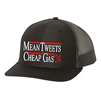 Trenz Shirt Company Mean Tweets and Cheap Gas '24 Political Campaign Mens Embroidered Mesh Back Trucker Hat
