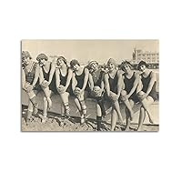 Vintage Swimsuit Girls Print, Flapper Girls, Vintage Beach Fashion,1920s, Wall Art, Black And White Poster for Room Aesthetic Posters & Prints on Canvas Wall Art Poster for Room 24x36inch(60x90cm)