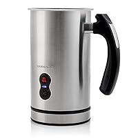 Ovente Electric Double Wall Insulated Stainless Steel Milk Frother, Automatic Shutoff Portable Hot Cold Foam Maker Perfect Milk Steamer for Hot Chocolate Cappuccino Coffee, Brushed FR3608BR
