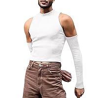 Male Spring and Summer Knitted High Neck Short Sleeve Solid Color Pleated Round Neck Casual T Shirt for