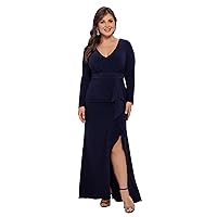 Betsy & Adam Women's Size Long Sleeve Stretchy Formal Dress (Available in Plus)