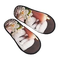 Spa Theme Furry House Slippers for Women Men Soft Fuzzy Slippers Indoor Casual Plush House Shoes Medium