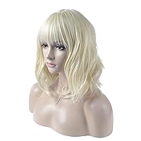 14 Inches Curly Wigs with Bangs for Women Girls Heat Resistant Synthetic Hair Wig (Light Blonde)