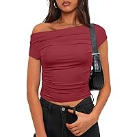 Darong Women's Summer Cap Sleeve Boat Neck Off Shoulder Top Going Out Slim Fit Tops Y2K Tight Shirts