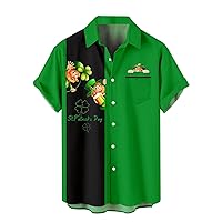 Funny St Patricks Day Men Shirt Hawaiian Shirts Short Sleeve Button Up Irish Clover Hat Polo Shirts Tshirt