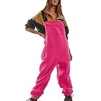 Women's Solid Fleece Overalls Winter Warm Casual Jumpsuits with Pockets Adjustable Straps One-Piece Ski Bibs