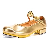 HIPPOSEUS Girls Tap Dance Shoe for Beginner Mary/Jane Dancing Shoes for Tap Danceing with Bow 208