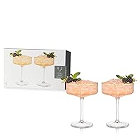 Viski Meridian Vintage Coupe Glasses, Art Deco Champagne Coupe Glassware, Gold Rimmed Stemmed Drinkware Set of 2, 11.5 oz