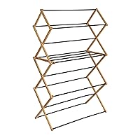 Bamboo Folding Clothes Drying Rack, Upscale Laundry Rack with 14 Coated Metal Dowels
