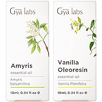 Amyris Essential Oil for Skin & Vanilla Essential Oil for Skin Set - 100% Natural Therapeutic Grade Essential Oils Set - 2x0.34 fl oz - Gya Labs