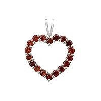 Open Heart Pendant 0.03 CTW Round Garnet Gemstone 925 Sterling Silver Love Necklace