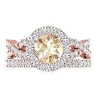 Clara Pucci 2.40ct Round cut Custom Engraving Halo Natural Morganite Engagement Ring Band Wedding Bridal Set 14k Rose Gold Size 10