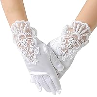 White Gloves,Gloves Mittens, Wedding Flower Girls Gloves Bridesmaid Child Short Satin Gloves Fancy Costume Princess Gloves for Communion White, Girls 1-33 Years Old