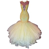 Sequin Evening Dress Mermaid Sleeveless Tulle Prom Dress