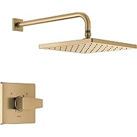 Delta Faucet Modern Raincan Square Single-Function Shower Valve Trim Kit Gold, Shower Faucet Set, Rainfall Shower Head Gold, Delta Shower Kit, Champagne Bronze T14268-CZ-PP (Valve Not Included)