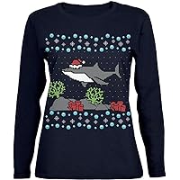 Ugly Christmas Sweater Shark Santa Hat Womens Long Sleeve T Shirt