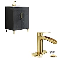 phiestina Black 24 Inch Bathroom Vanity with Sink and Single Hole Bathroom Faucet,BV01-BLACK-JH+NS-SF01-BG