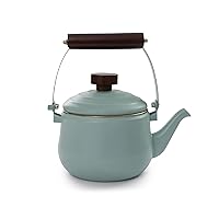 Barebones Enamel Teapot - Vintage Inspired Design - Baked Stainless Steel Rim - FSC Certified Natural Walnut Handle Tea Kettle - 1.5 Liters, 6 Cups (Mint)