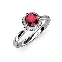 Round Ruby Natural Diamond 1 ctw 21 Stone Women Halo Engagement Ring 18K Gold