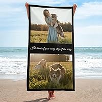 Personalized 2 Photo Beach Towel , Custom Pool Towel with Background Color/Photo/Text , Personalized Non-Toxic and Permanent Inks not Fade Bath Towel Use birthday gift for Dad Mom Grandpa 30”×60”