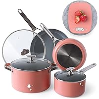 Greater Goods Ceramic Nonstick Cookware Set (10 pc) and Digital Food Scale, Designed in St. Louis, Pink