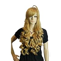 Gold Yellow Curly Long Wavy Sexy Cute Plait Ramp Bangs Full Synthetic