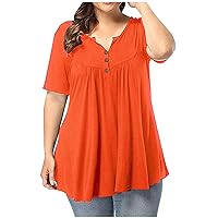 Women's T Shirts Large Slim Loose Solid Color V-Neck Short Sleeve Shirt Mm T-Shirt Top Fashion 2023