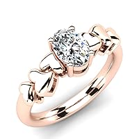 0.12 Cts D/VVS1 Diamond in 14K Rose Gold Finish Triple Heart Engagement Ring