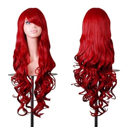 Rbenxia Curly Cosplay Wig Long Hair Heat Resistant Spiral Costume Wigs Anime Fashion Wavy Curly Cosplay Daily Party Red 32