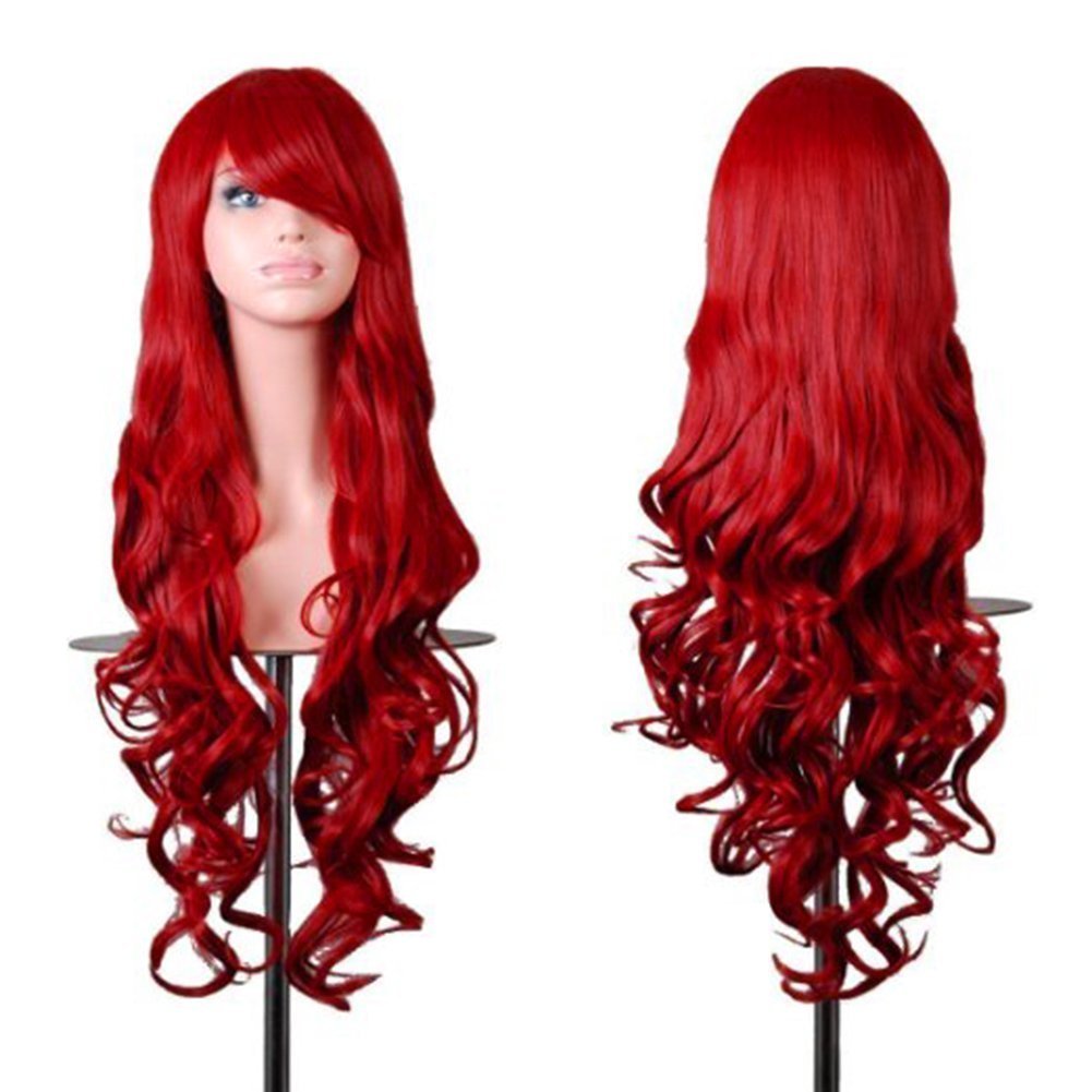 Rbenxia Curly Cosplay Wig Long Hair Heat Resistant Spiral Costume Wigs Anime Fashion Wavy Curly Cosplay Daily Party Red 32