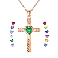 SOULMEET 18K Rose Gold Plated Birthstone Cross Necklace with Laser Diamond Cut, Glittering 1/2 Carat Heart May Cross Pendant Necklaces for Women Wife Girlfriend Mothers Day