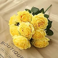 Artificial Roses Flowers 10 Heads Arrangement Silk Bouquet Glorious Moral for Home Office Parties and Wedding Decoration (Yellow)