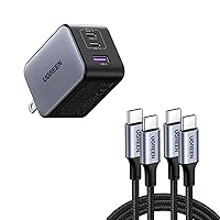 UGREEN 65W USB C Charger Bundle with 100W 2-Pack 3FT USB C Charger Cable or iPhone 15/15 Plus/15 Pro/15 Pro Max, MacBook Pro, iPad Pro, Dell XPS, Samsung Galaxy S24/S23/S22 Ultra